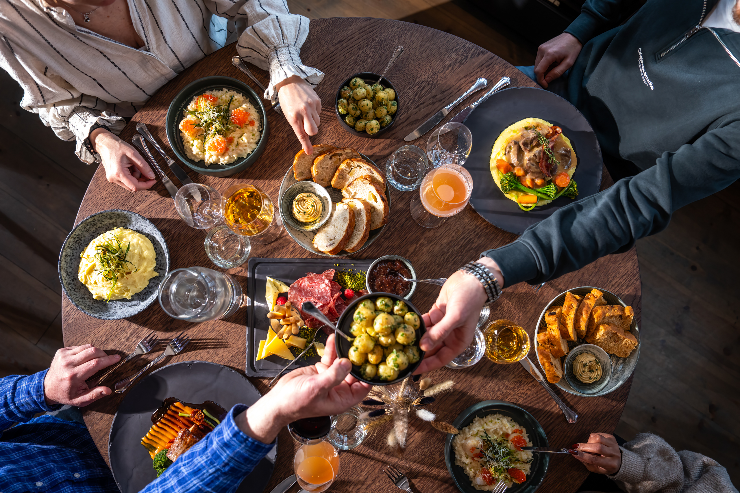 A tempting dinner table with many dishes served at Filefjellstuene