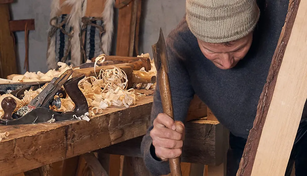 Thomas Aslaksby makes skis the old-fashioned way. 
