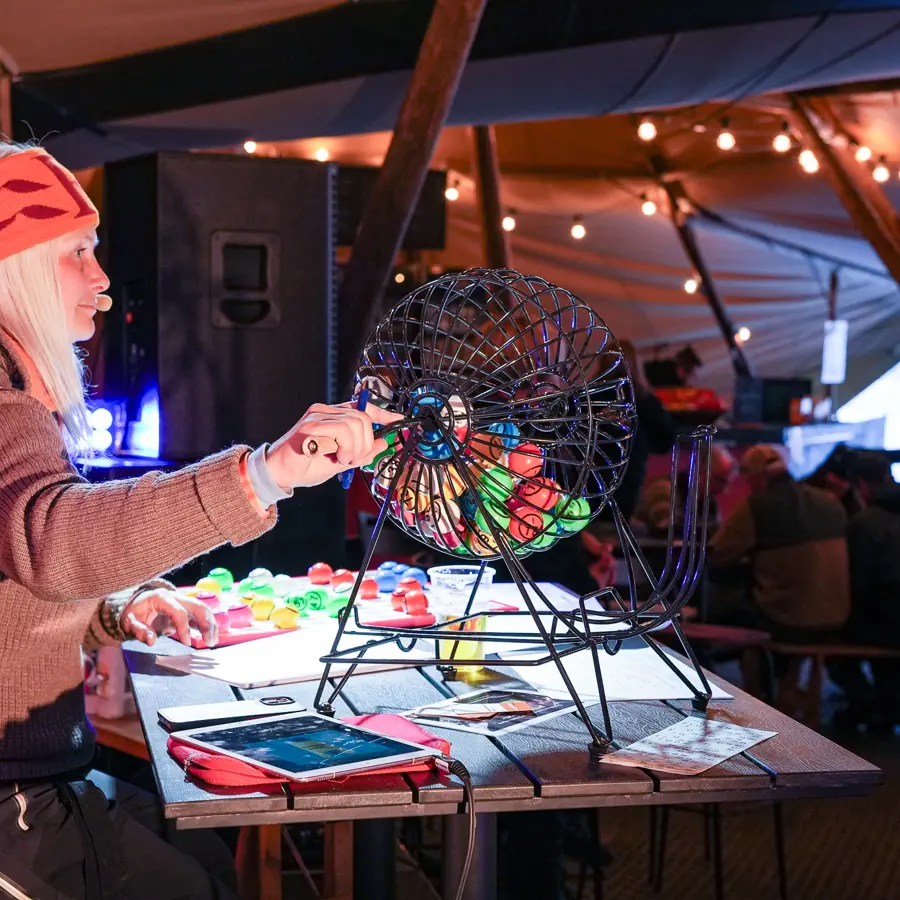 Marianne Riste organizes Mountain Bingo. 