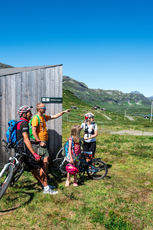 Family bike trip on the Milky Way along Lake Tyinvannet