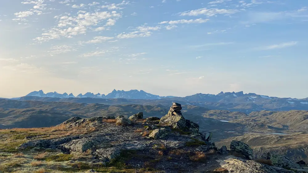 View of Jotunheimen's peaks from the top of Skørsnøse