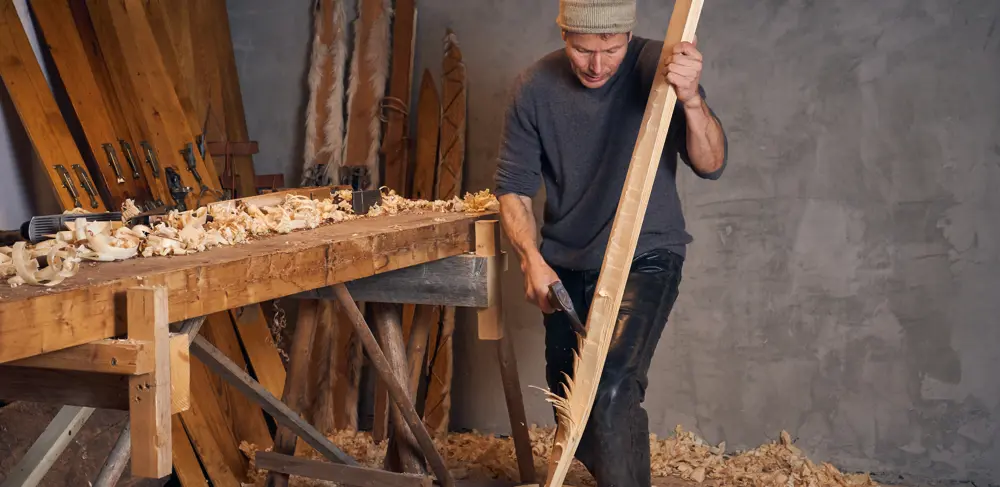 Ski maker Thomas Aslaksby makes skis the old-fashioned way. 