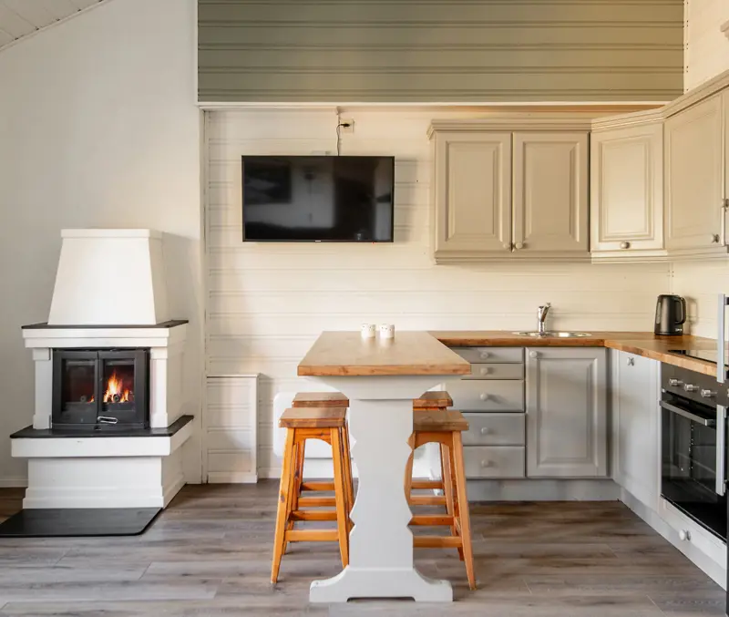 Kjøkken i rekkehyttene på Filefjellstuene